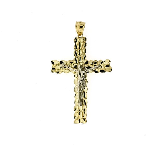 Real 10K Yellow Gold Large Nugget Cross Pendant - Picture 8 of 8